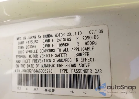 2010 Acura Tsx 2.4 from USA, damaged, VIN JH4CU2F64AC005273